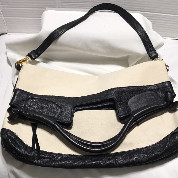 Anna Corina folded leather with canvas handbag with double straps. Like new! - Picture 2 of 7